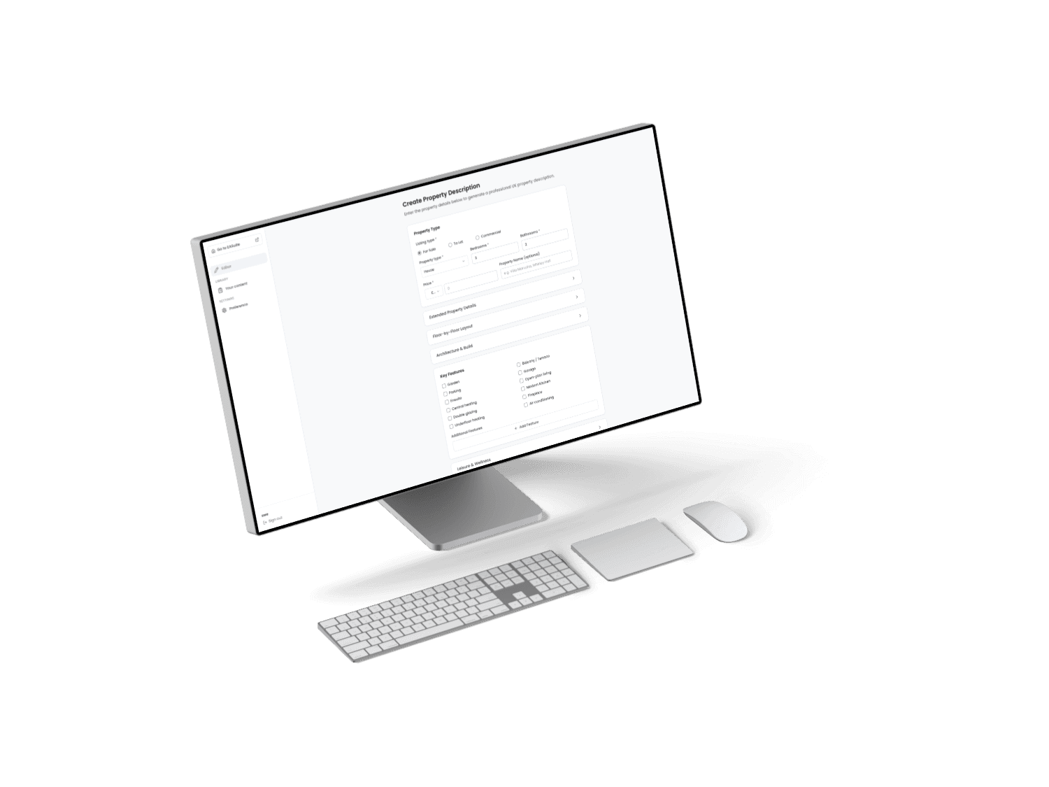 EA Suite Property Description Generator interface on a monitor