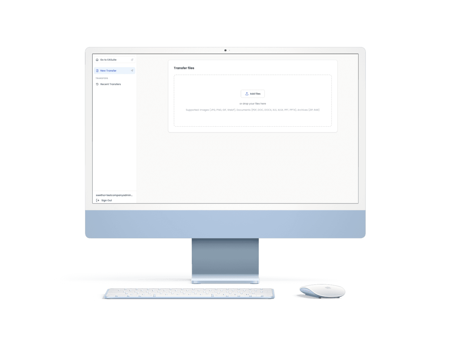 EA Suite File Transfer interface on an iMac