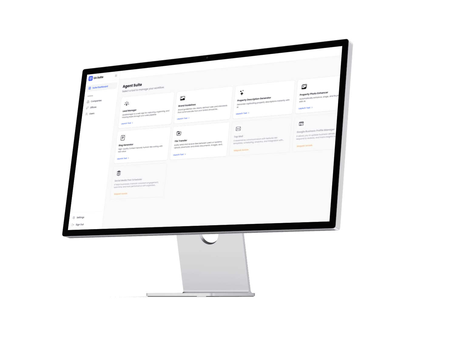 EA Suite dashboard showing all nine AI tools for estate agents